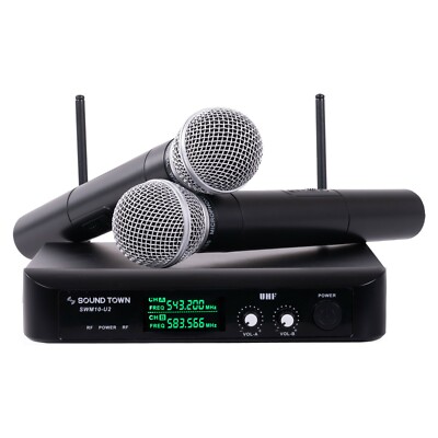 Sound Town Professional Dual-Channel UHF Wireless Microphone System LED SWM10-U2