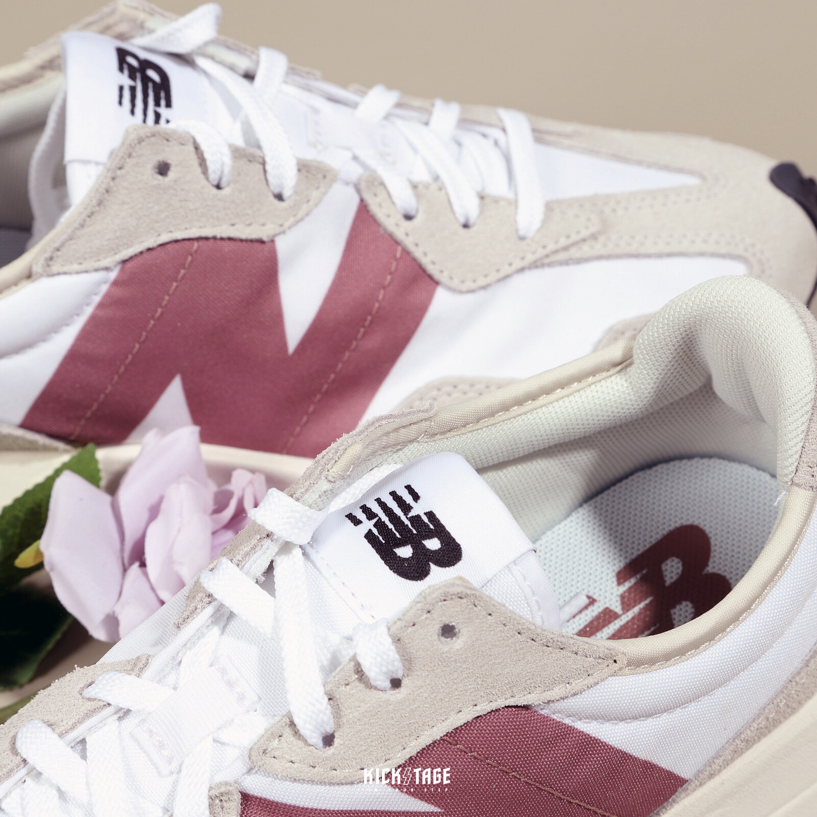 new balance white & pink 327 trainers