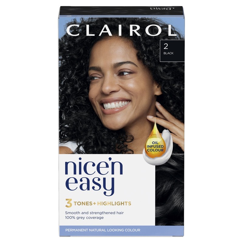 Nice'N Easy Permanent Hair Color Cream, 2 Black, Hair Dye, 1 Applicatio
