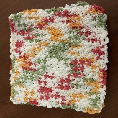 FIVE Hand Crochet Cotton Dish Cloths - MANGO MADNESS