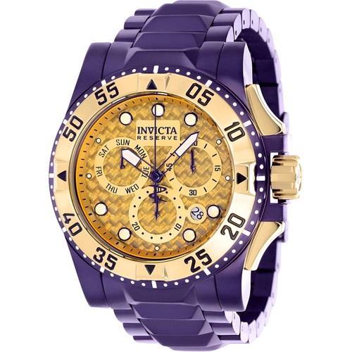 Pre-owned Invicta Men's Watch Reserve Excursion Chrono Gold Dial Purple Bracelet 38337