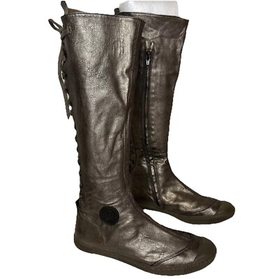 Pataugas Lace Up Boots Tall Leather Brown Bronze Metallic Women s EU 37