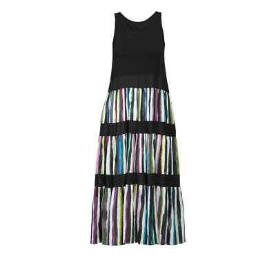 Pre-owned Luukaa Women's Maxi Dress Size 14 Black  Stripes Tank Sleeveless Scoop Neck