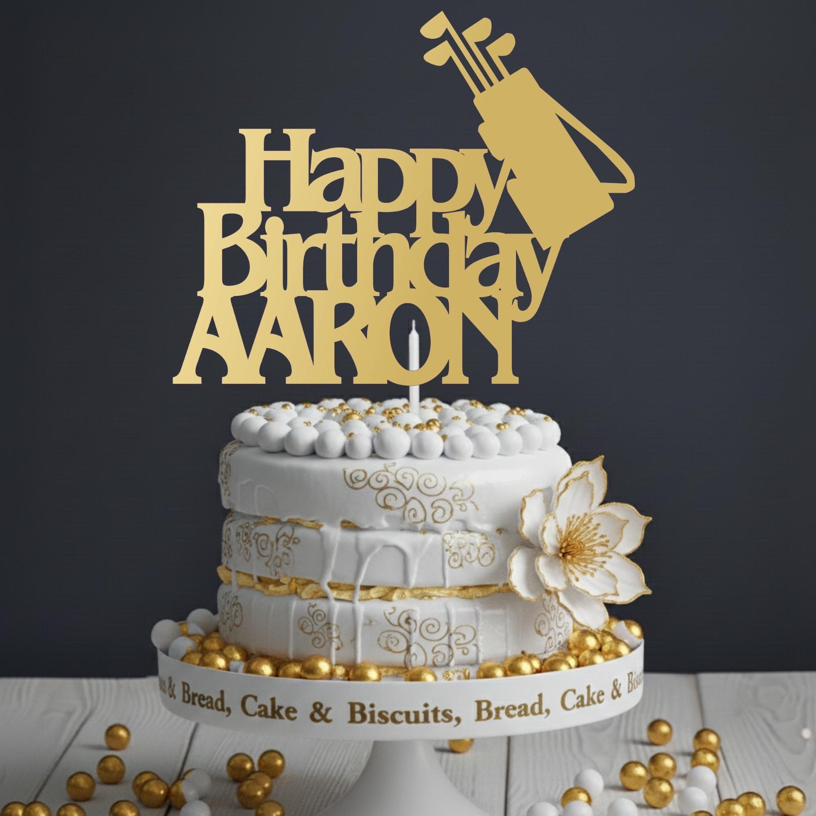 Golf Mirror Acrylic Cake Topper Personalised Name Happy Birthday Cake Decor
