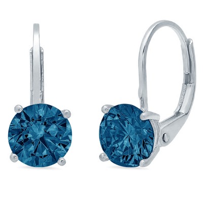 Pre-owned Pucci 2.0 Ct Round Natural London Blue Topaz Drop Dangle Gift Earrings 14k White Gold