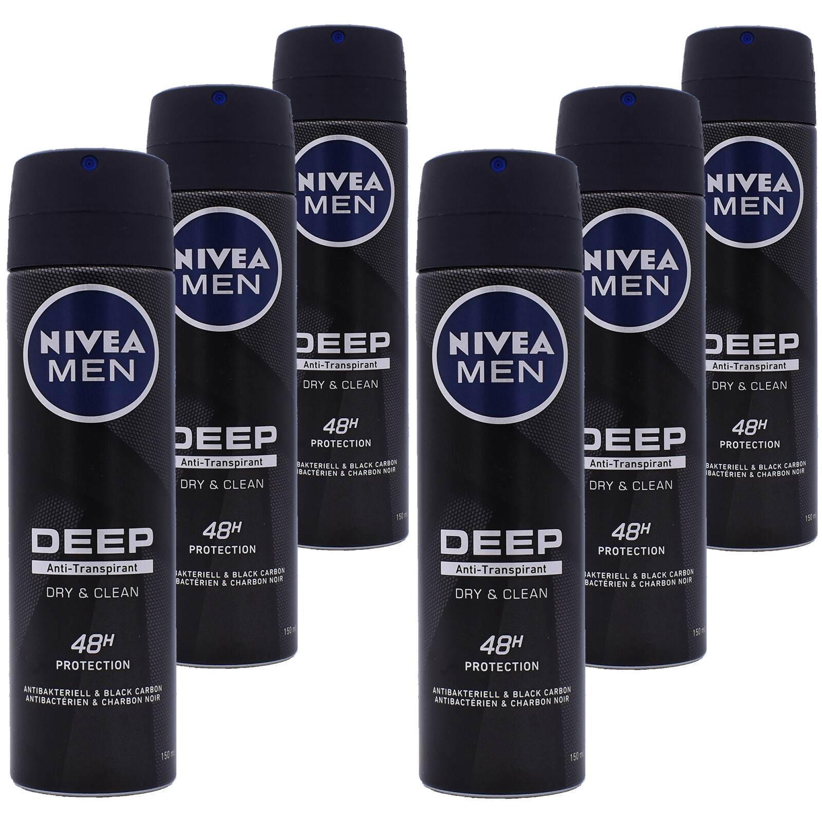 NIVEA MEN Deo Spray Deep Dry and Clean Antibakt. & Black Carbon 6 x 150ml