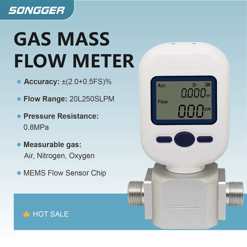 Portable Digital Gas Flow Meter Air Flow Meter Compressed Air Oxygen Nitrogen Th
