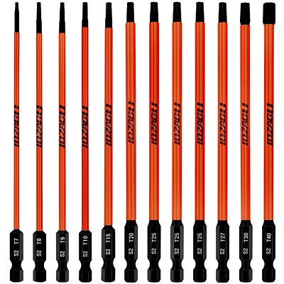 12Pcs Long Torx Bit Set 6-Inch (152mm), T7 to T40, Magnetic Security Tamper P...