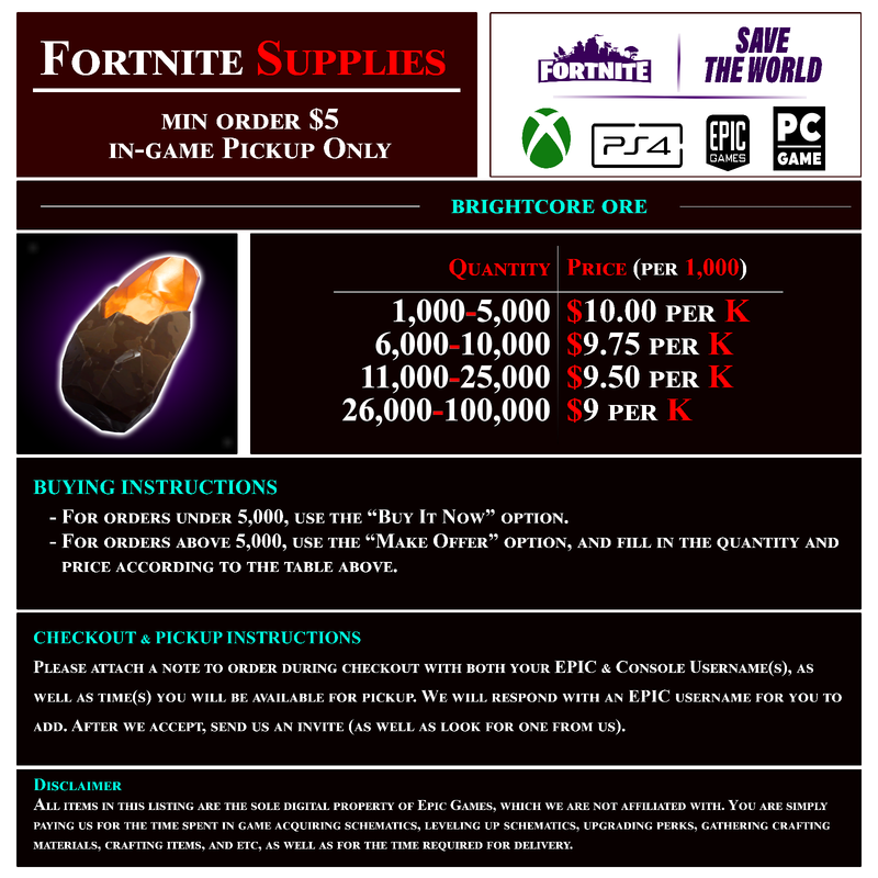 fortnite save the world 1000x brightcore ore 5 stacks - brightcore ore fortnite