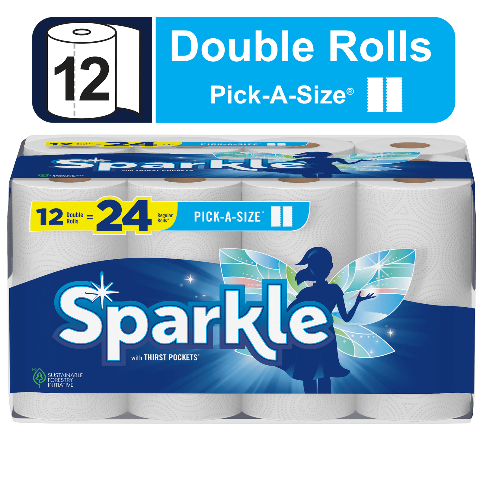 Sparkle Pick-a-Size Paper Towels, 12 Double Rolls, Everyday Value Paper Towel