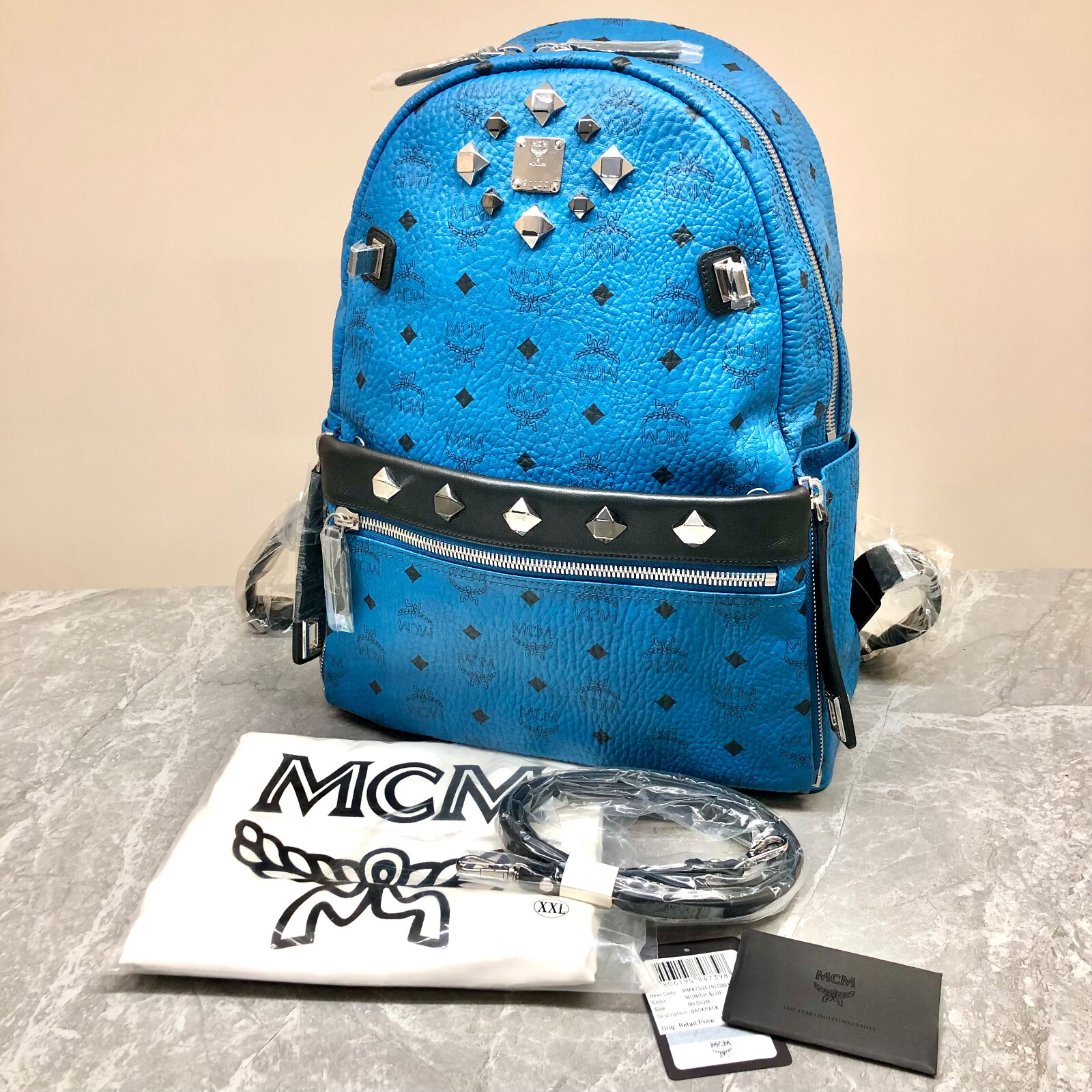 Pre-owned Mcm Blue Medium Backpack + Detachable Clutch Bag Rrp £920 Express Shipping