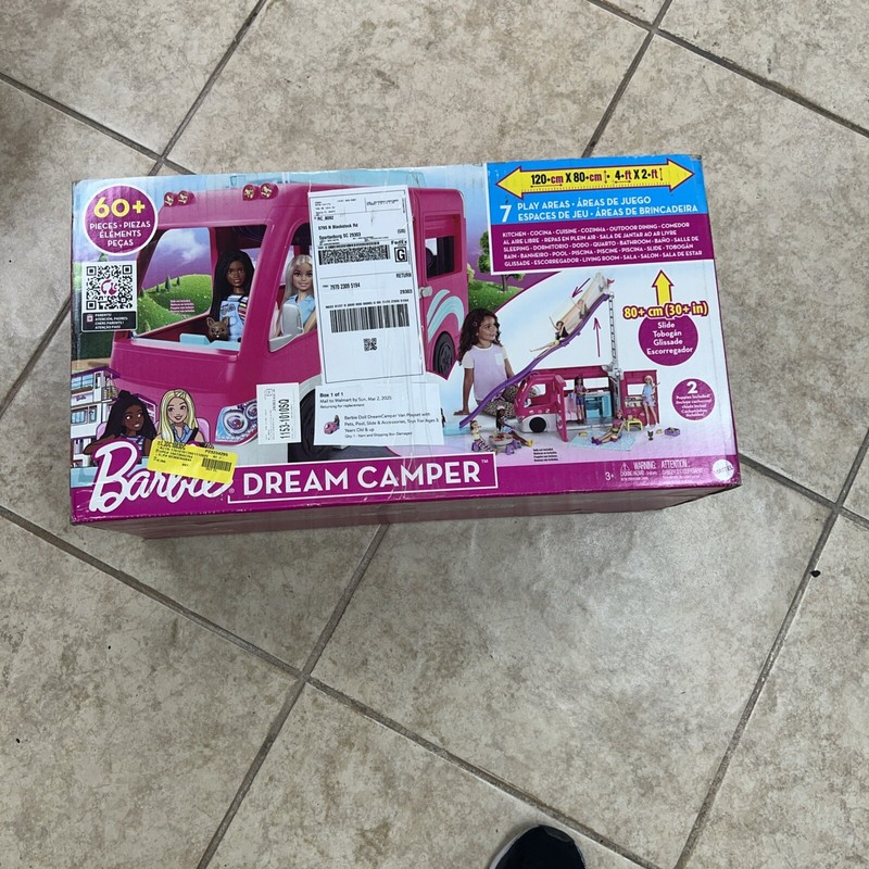 Barbie Camper Playset, DreamCamper Toy Vehicle with 60 Doll-Sized Accessories