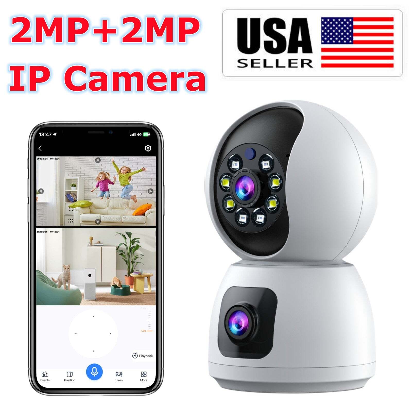 Home Security IP Smart Camera 1080P Dual Lens Wifi Baby Monitor PTZ Surveillance
