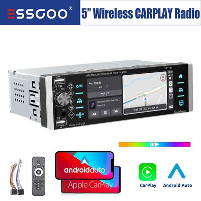 ESSGOO 5'' 1 DIN Carplay/Android Auto Car Stereo Radio Bluetooth IPS Screen 3 USB