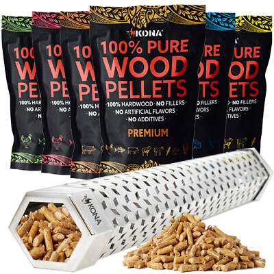 Kona Wood Smoker Tube & Bold Flavor Smoking Pellets Set