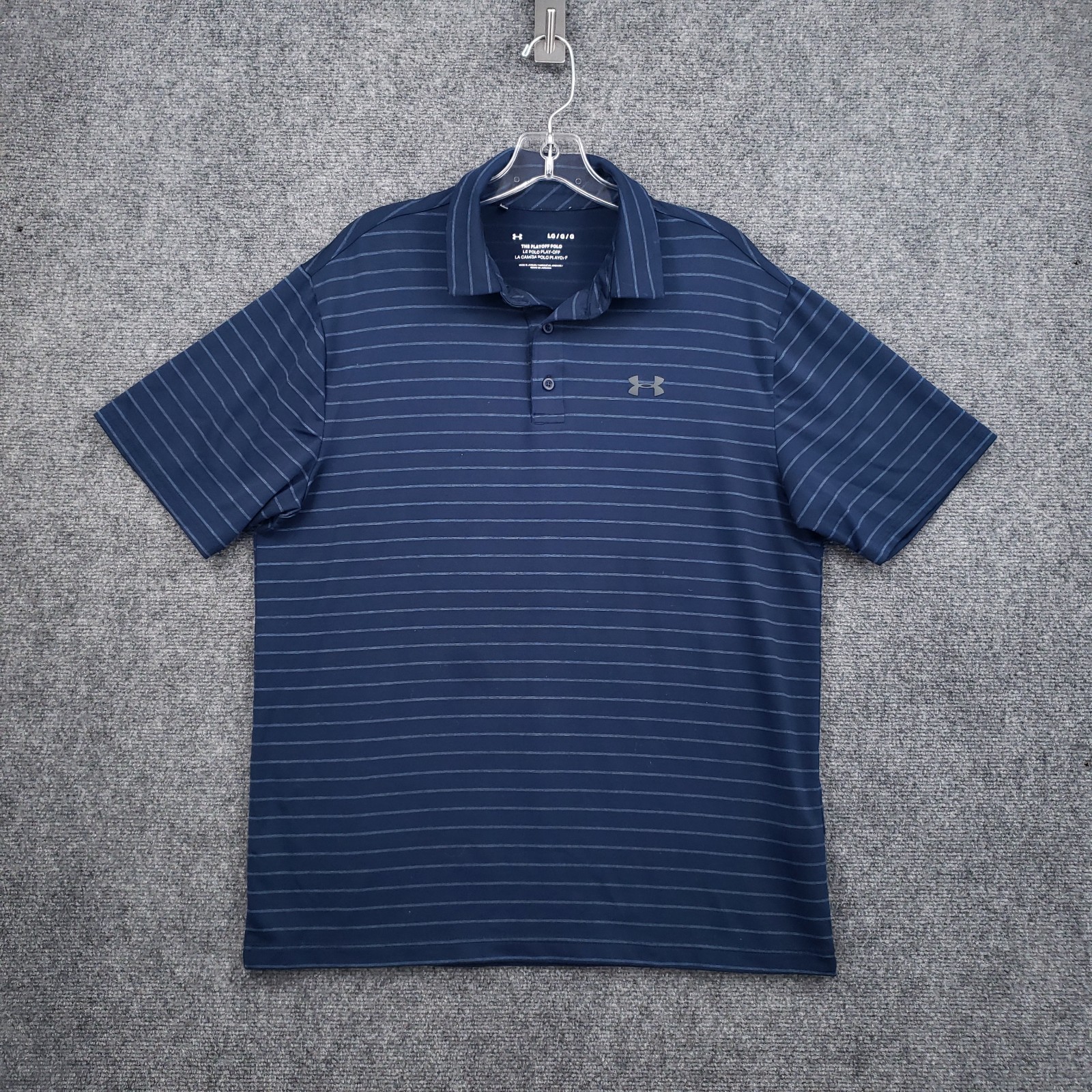 Under Armour Playoff Golf Polo Shirt Men Large Blue Striped Performance Athletic
