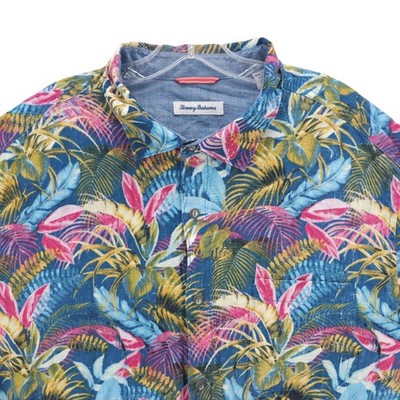 TOMMY BAHAMA 100% Linen Long Sleeve Shirt All Over Print Floral Hawaiian XXL