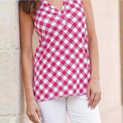 MUD PIE PIPER JERSEY TUNIC PINK PLAID SUMMER TOP SIZE LARGE