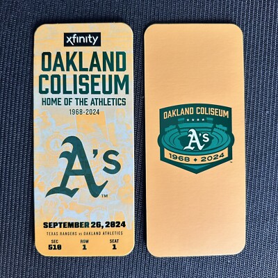 One (1) Oakland Athletics A's Coliseum Final Commemorative Ticket SGA 9/24/24