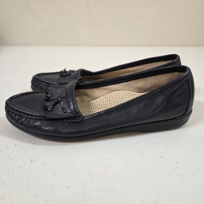 SAS Hope Navy Blue Leather Kiltie Tassel Loafers Made in USA Walking Shoes