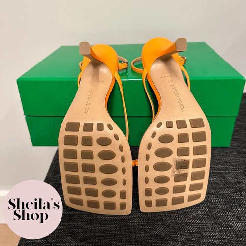 Pre-owned Bottega Veneta Stretch High-heel Ankle Strap Sandals Tangerine Size 37 In Orange