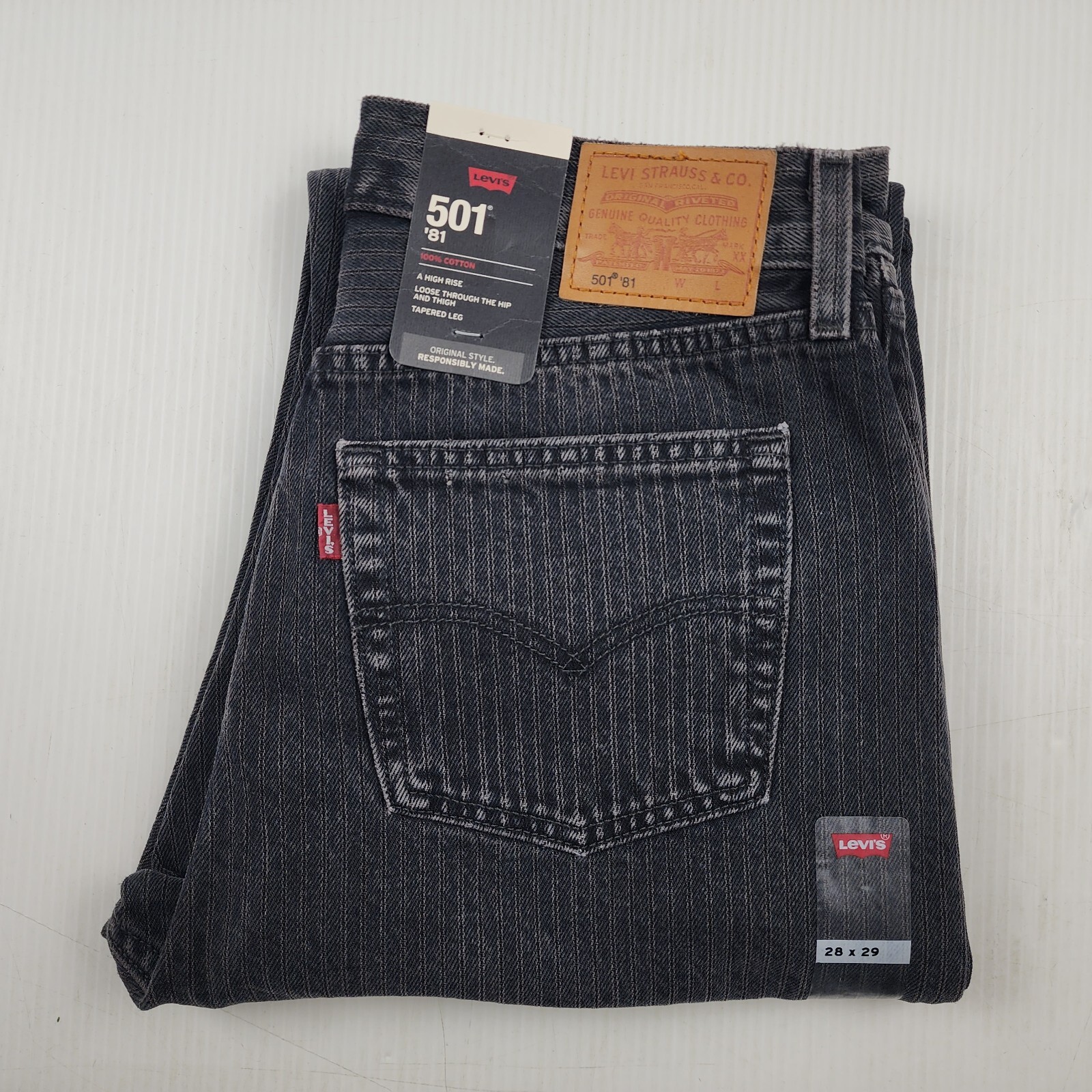 Levis Womens 501 '81 Striped Black Denim Jeans High Rise Levis Womens 501 '81 Striped Black Denim Jeans High Rise