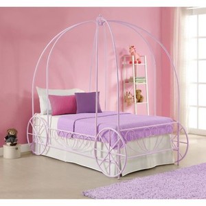 Canopy Carriage Twin Bed Princess Metal Frame Girls Bedroom Furniture