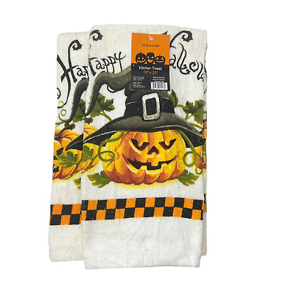 Halloween Trick or Treat Kitchen Towels - Set of 2 - 15'' x 25''