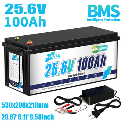 24V 100Ah LiFePO4 Lithium Battery 100A BMS 10000+ Deep Cycles for Home RV Motor