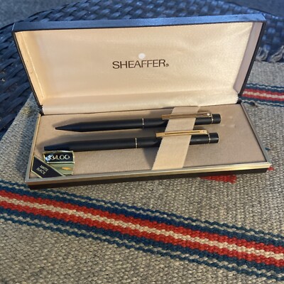 VTG Sheaffer Pen & Pencil Set MATTE BLACK White Dot Nos