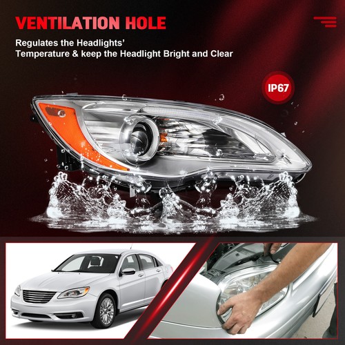 Headlights Assembly For 2011-2014 Chrysler 200 Chrome Housing w/LED DRL Pair