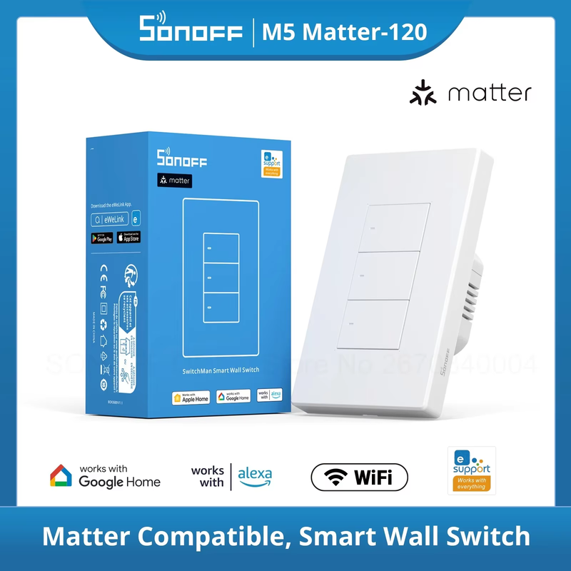 M5 Matter SwitchMan WiFi Wall Switch Push Button Switch 120 Type Switch Frame Wo
