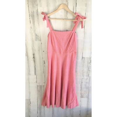 NWOT $88 Draper James RSVP Gingham Midi Dress Rayon Linen Blend Red Spring '22 L
