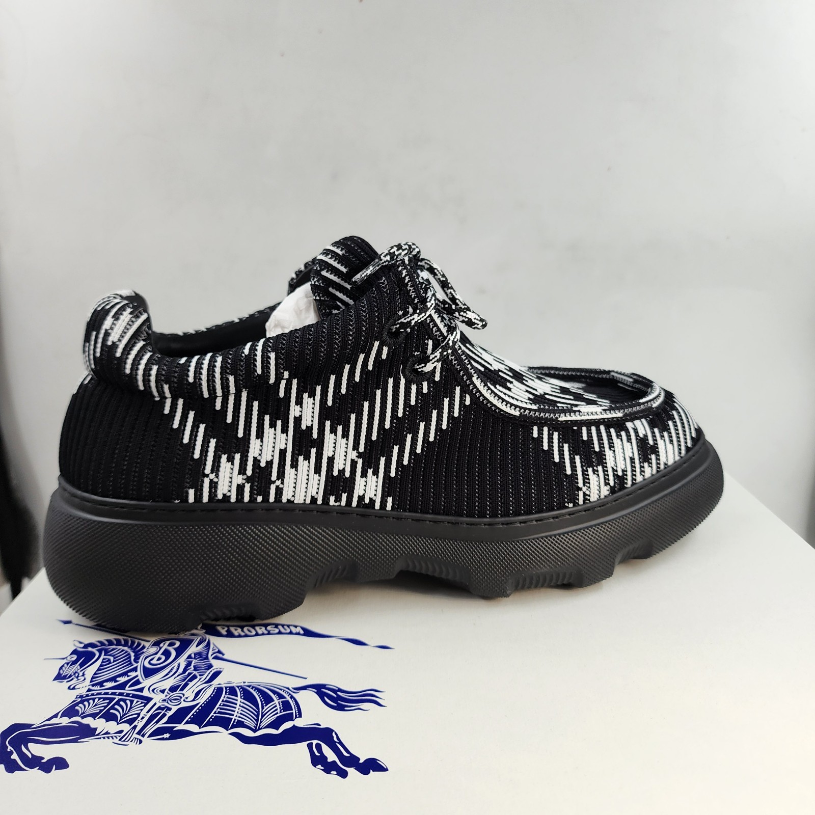 Burberry Check Woven Creeper Shoes Men's 10US Black/White Round Moc Toe Lace Up - Picture 8 of 19