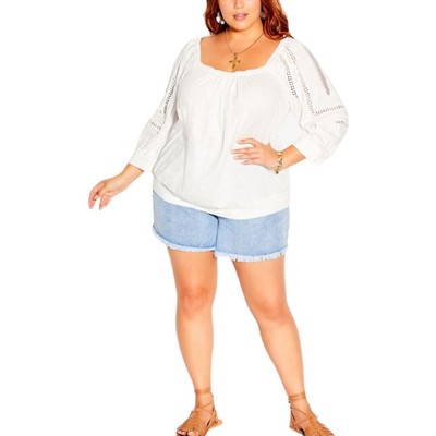 City Chic Enchanted Embroidered Top In Ivory Size 20