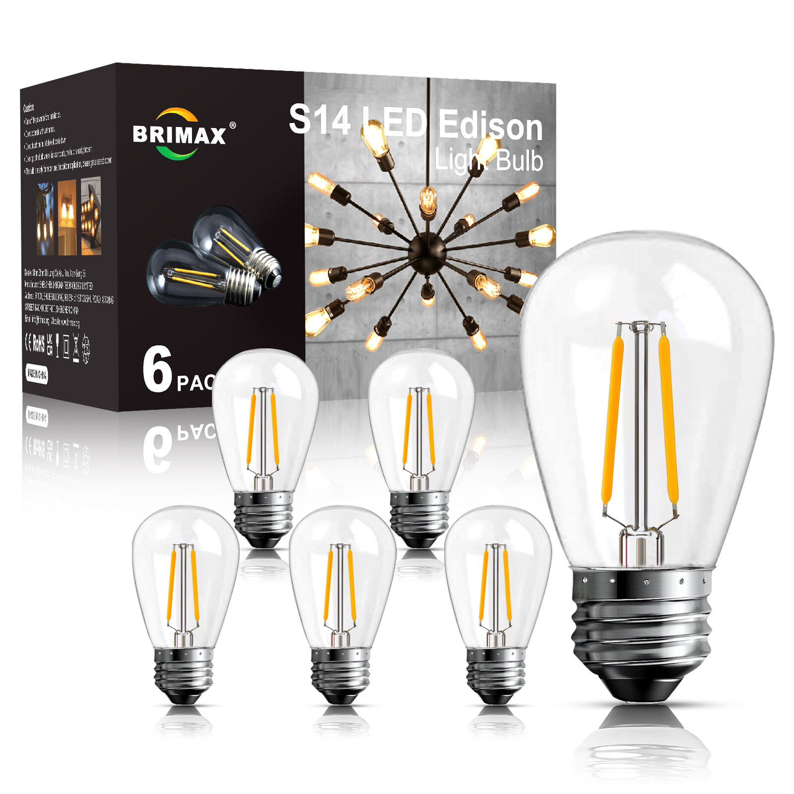 E26 LED Light Bulbs 2W S14 Clear Globe Edison Bulb for String Lights Replacement