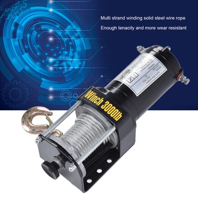 Electric Winch Steel Wire Rope Recovery For Towing ATV UTV Off Road 12V 3000LBS