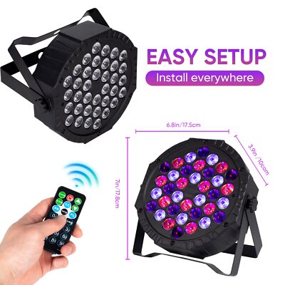 36LED Stage Par RGB Lights Sound Activated Auto Play Remote&DMX Control Uplights