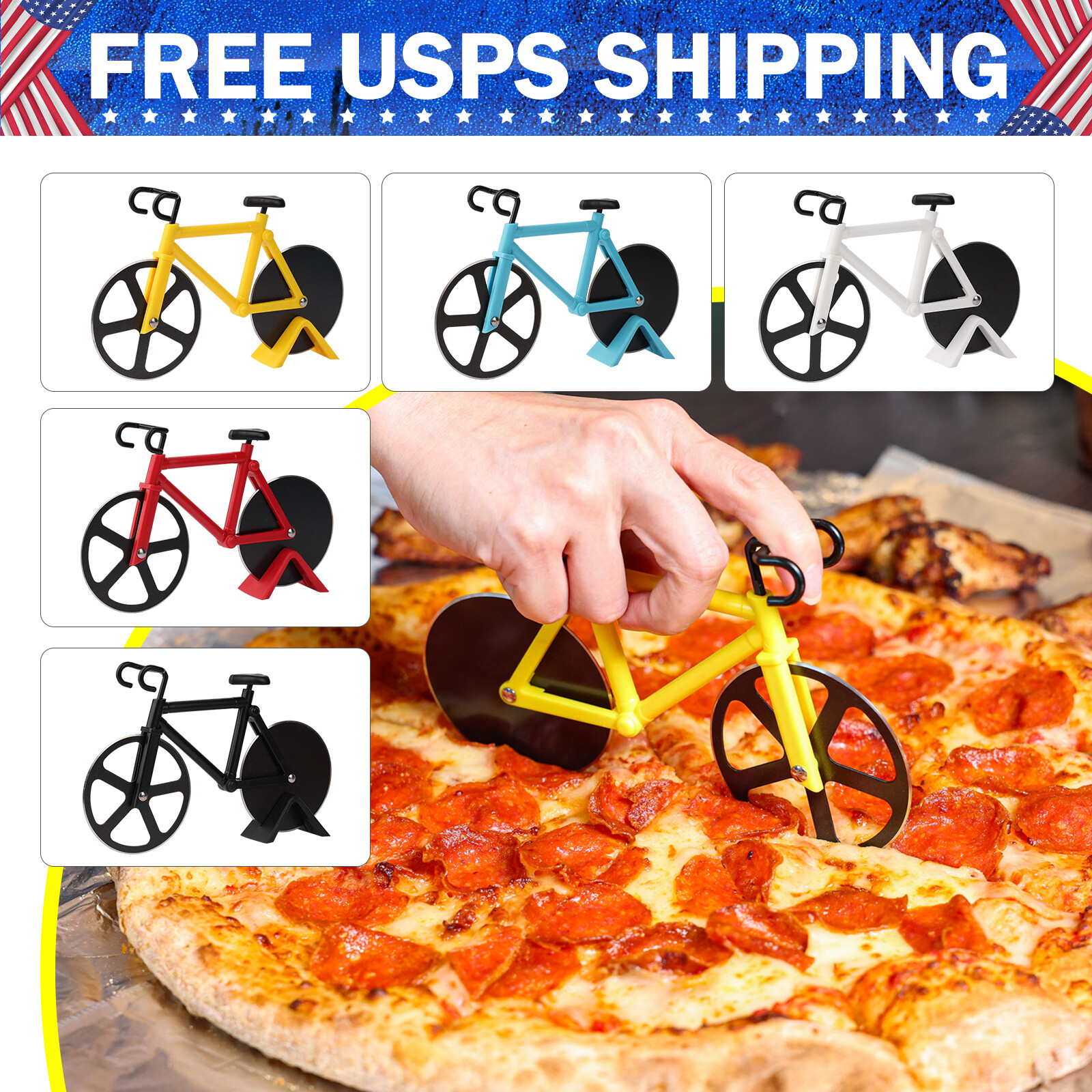 Bike Pizza Cutter Wheel W/ Stand Stainless Steel Slicer Kitchen Pancake Peeler