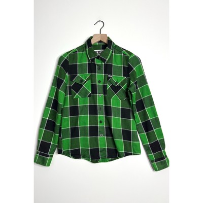 DIXXON Womens Form and Function Long Sleeve Flannel Shirt Green size Small