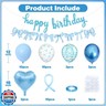 Blue Bow Birthday Decorations,Bow Coquette Party Decorations with Blue Happy Birthday Banner Bow Balloons Heart Foil Balloons for Girls Women Baby Shower Bow Theme Decor