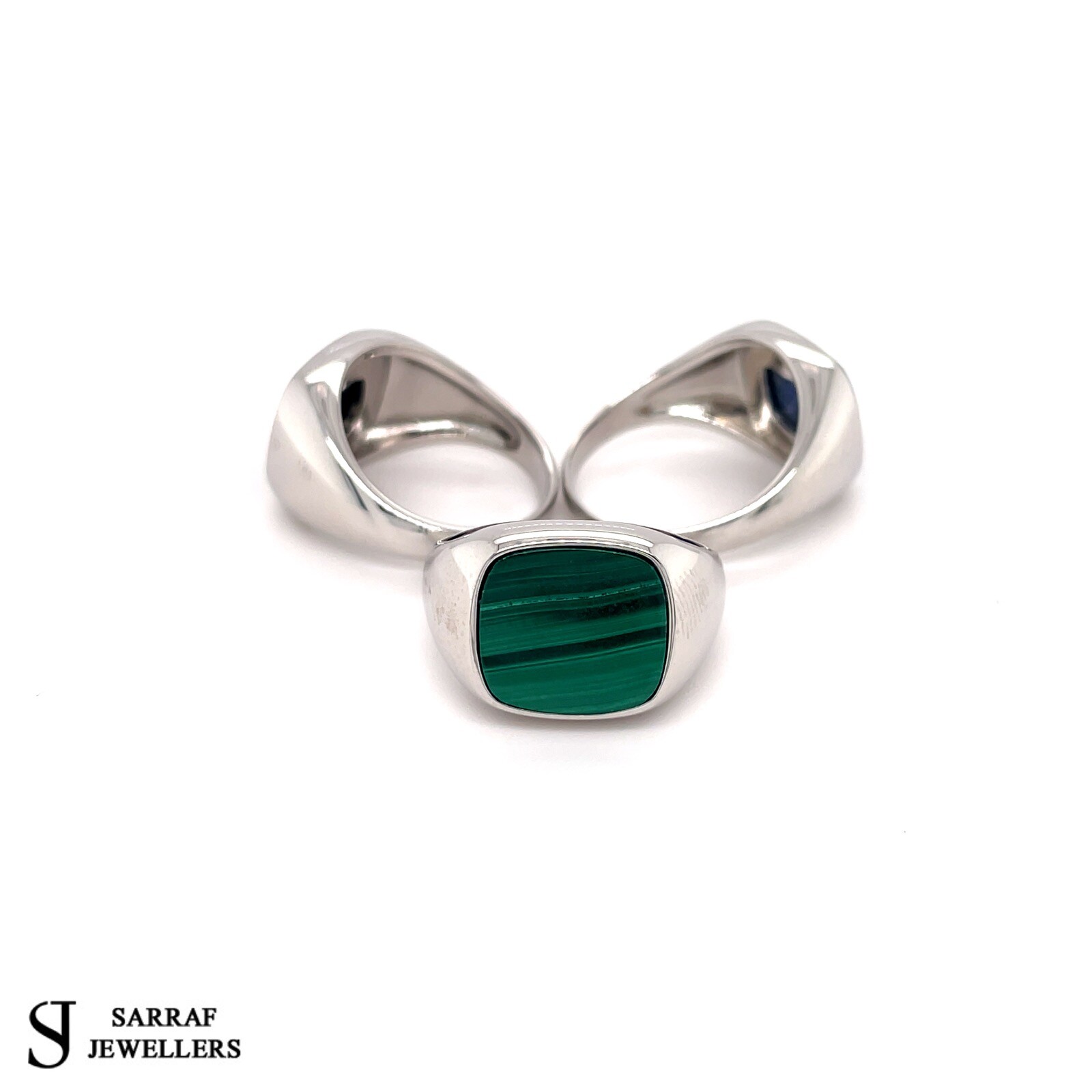 Solid Genuine 925 Sterling Silver Men's Cushion Malachite