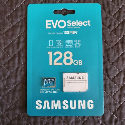 Samsung EVO Select With SD Adapter 128MG Micro SDCX 130MB/s- New Sealed Package