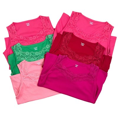 Lot of 6 TanJay Lace Trim Sleeveless Tops Tank Tops Size Petite Large PL
