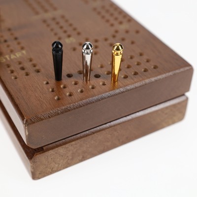 WE Games 3 Track Cribbage Board Game Set with Storage, Walnut Stained Wood