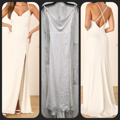 LULUS Destined Romance White Satin Cowl Neck Backless Maxi Dress Size XL*NWOT