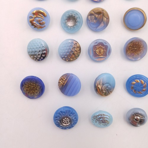 Mixed Lot of 35 Vintage Glass Buttons - Blue Round Textured