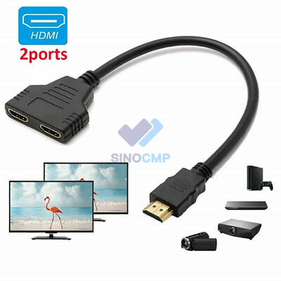 1PC HDMI Splitter 1 In 2 Out Cable Adapter Full HD 1080P Male to 2 Female 3D