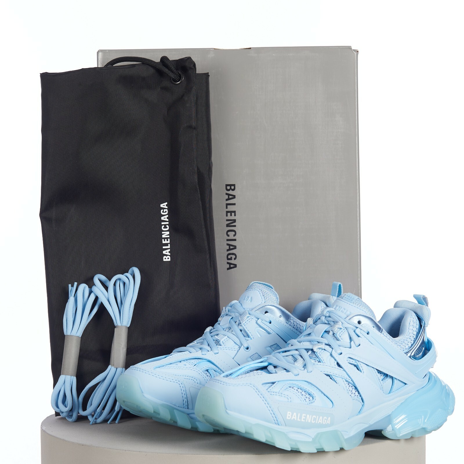 Pre-owned Balenciaga 1050$ Women's Track Clear Sole Sneaker - Light Blue Mesh And Nylon