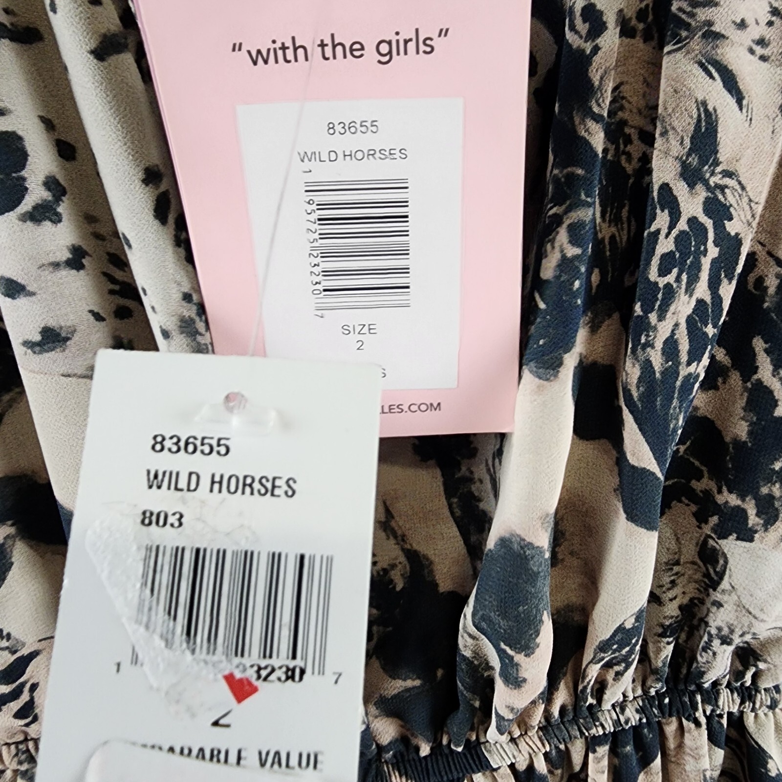Avec Les Filles Tiered Printed Maxi Dress Women's 2 Wild Horses Square Neck L/S - Picture 7 of 16